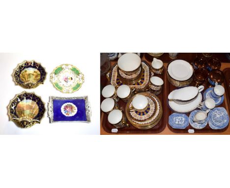 A pair of Aynsley blue-ground and gilt shell shaped dishes, painted with landscape panels, one signed ''Upper Lake Killarney'