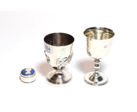 Two Elizabeth II silver goblets, the first by Barker Ellis Silver Co., Birmingham, 1972, with tapering bowl and baluster stem