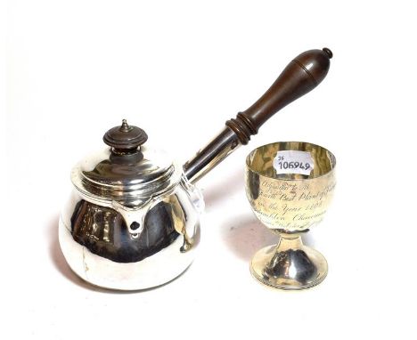 A George II silver brandy saucepan, by Thomas Tearle, London, 1733, of typical form, with part turned-wood handle, patched, w