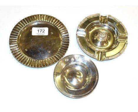 Two Elizabeth II silver dishes and an Elizabeth II silver ashtray, the dishes London, 1973, in the from of an armada dish, 9.