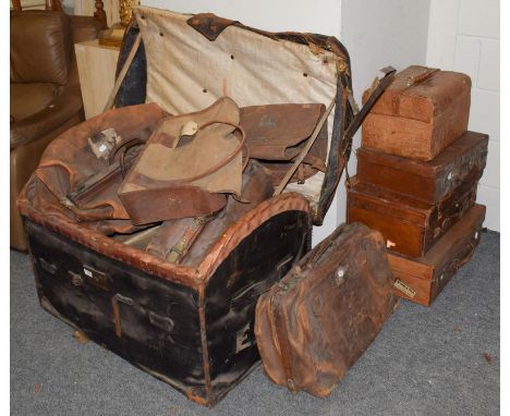 * A large Victorian basketwork trunk, with cover, 92cm wide; together with a collection of 19th/20th century luggage and bags