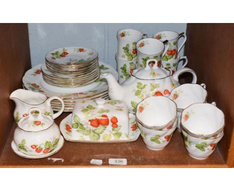 A 'Virginia Strawberry' pattern part service for Ringtons Ltd. including tea wares, dinner plates, butter dish etc. 