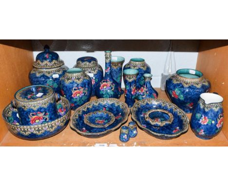 Losol Ware comprising ''Magnolia'' pattern baluster jar and cover, ginger jar and cover, a bottle vase, a pair of vases, bowl