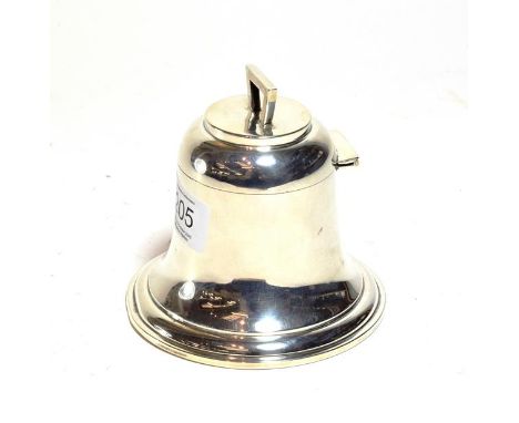 A George V silver inkwell, apparently by Arthur and John Zimmerman, Birmingham, 1911, bell shaped, the hinged cover with open