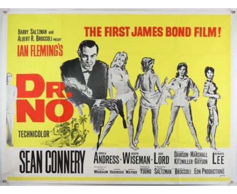 James Bond Dr. No (R-1967) British Quad film poster, the first in the James Bond series, starring Sean Connery, folded, 30 x 