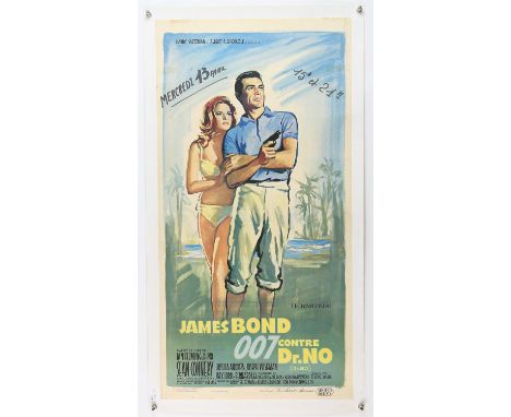 James Bond Dr. No (1962) French first release film poster, art by Boris Grinsson, linen backed, 16 x 30 inches. Condition Rep