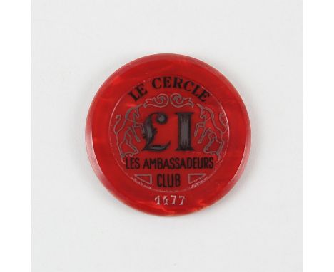 James Bond Dr. No 1962 Le Cercle £1 casino jeton. Le Cercle plaques and jetons were used in the scene where Sean Connery utte