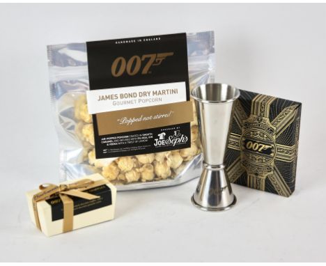 James Bond No Time To Die - Premiere items including Popcorn, Sweets, Playing cards and drinks measure (4). Condition Report:
