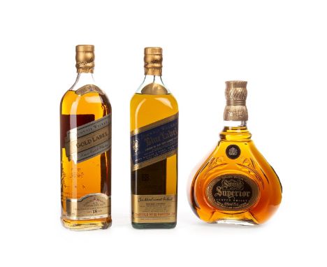 JOHNNIE WALKER BLUE LABEL Blended Scotch Whisky 75cl, 43% volume. JOHNNIE WALKER GOLD LABEL AGED 18 YEARS Blended Scotch Whis