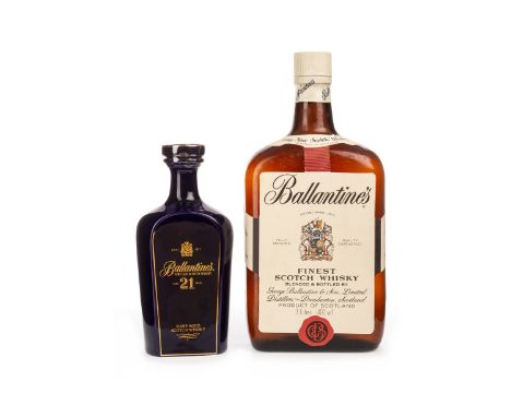 BALLANTINE'S AGED 21 YEARS Blended Scotch Whisky 70cl, 43% volume, blue ceramic bottle in box. BALLANTINE'S FINEST - 3 LITRES