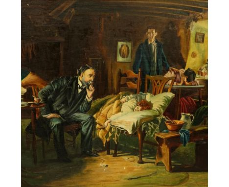 After: Sir Samuel Luke Fildes, British (1843-1927) Oil on Board&nbsp; "The Doctor". Signed lower right c/r Rich 1958. Measure