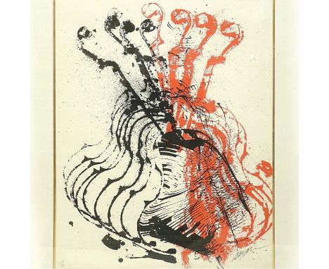 Armand Arman, American/French (1928-2005) Color Lithograph "Cellos". Signed and numbered 134/150 in pencil. Measures 29-1/2" 