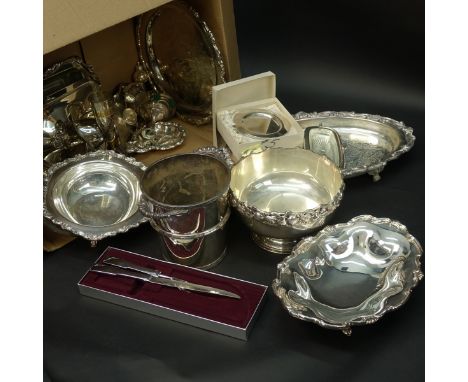 Large Collection of Silver Plate Serving Pieces and Table Top Items. Trays, bowls, serving pieces. Various makers. Various si