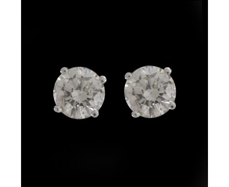 Contemporary Approx. 2.25 Carat TW Round Brilliant Cut Diamond and 14 Karat White Gold Ear Studs. Diamonds G-H color, SI2 cla