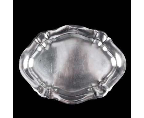 J.E. Caldwell Sterling Silver Oval Tray. Signed and numbered 600 on bottom side, monogrammed top. Measures 15" x 11-1/8". wei