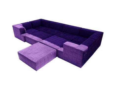 9 Piece Mid Century Modern Tufted Purple Velvet Sectional Sofa. Includes: 3 corner pieces 30" x 43" x 43", 3 ottomans 15-1/2"