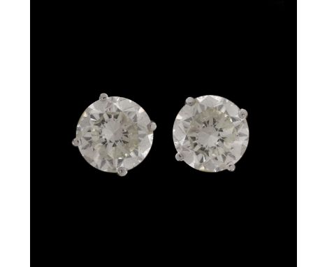 Contemporary Approx. 3.50 Carat TW Round Brilliant Cut Diamond and 14 Karat White Gold Ear Studs. Diamonds J-K color, SI1-SI2