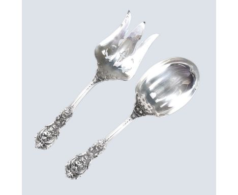 Reed and Barton "Francis I" Sterling Silver 2 Piece Salad Set. Includes: spoon measuring 9-3/8" and pierced fork measuring 9-