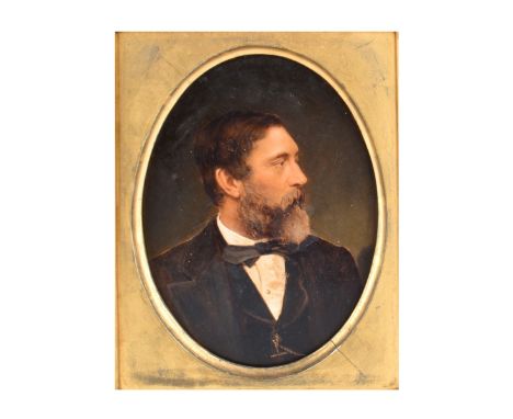 Antique miniature oil on paper "Portrait of a Man". Unsigned. Measures 7-3/4" x 5-3/4", frame measures 12" x 10". Condition: 