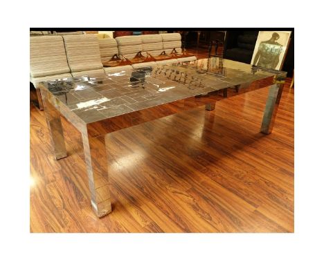 Paul Evans, American (1931 - 1987) "Cityscape" Mid Century Chrome Patchwork Dining Table. Includes 2 leaves. Measures 29-1/2"