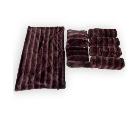 Grouping of Seven (7) Z Gallerie Faux Fur Bedding. Includes throw blanket 69-1/2" x 58", 2 squared pillows 18-1/2" W, 4 recta