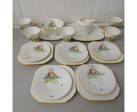 A 1930s Shelley porcelain tea service in Country Cottage pattern, setting for five
