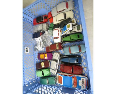 A collection of vintage Dinky toys and Corgi model Diecast vehicles, a Dinky Rover 75 in maroon, along with other models