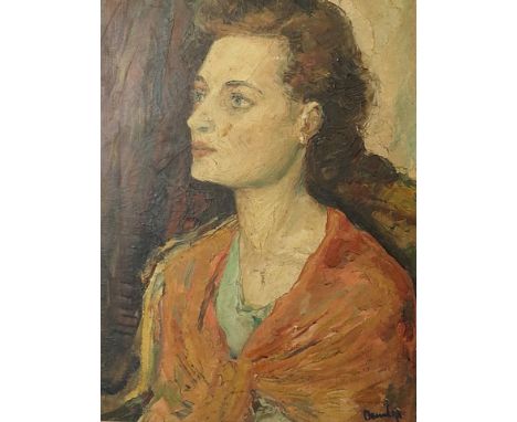 Ronald Ottery Dunlop - a framed oil on canvas portrait, signed Dunlop, 19 x 23
