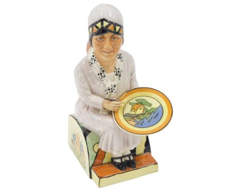 Francis pottery figure of Clarice Cliff, modelled by Douglas V Tootle, in a seated pose, limited edition 34/350, for Harrods,