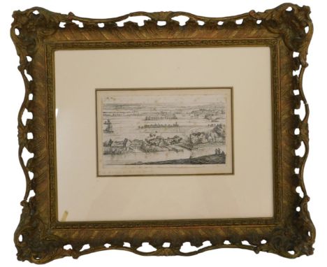 A 19thC etching after Johannes Ruisscher (reworked by Anthonie Waterloo), entitled Village Beside a Canal in pencil on the mo