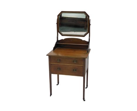 An early 20thC mahogany Sheraton revival dressing chest, of small proportions, with octagonal bevelled mirror, with narrow sh