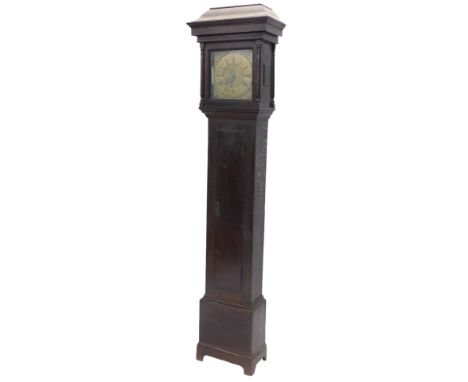 A George III longcase clock by Shepard of Sheffield, the square brass dial with figural spandrels, and Roman numerals to the 