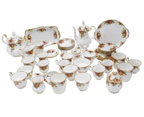 Royal Albert Old Country Roses tea and coffee ware, etc., including teapot, coffee pot, sugar bowl, slop bowl, mugs, cups, sa