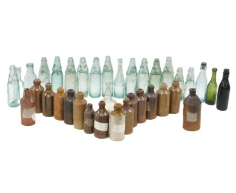 A collection of 19thC and later stoneware and glass bottles, to include Portsmouth, red rose Marlborough, HWHD Rawlings, Juni