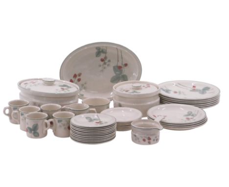 A Wedgwood Raspberry Cane pattern part dinner service, comprising oval tureen, circular tureen, ramekin and saucer, five teac