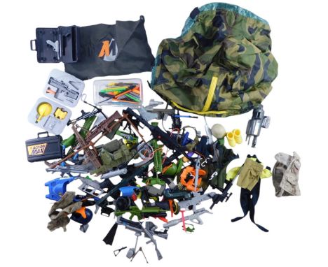 Various Action Man weapons, bullets, accessories, camouflage clothing, etc. (1 bag)