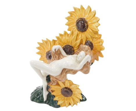 Carltonware figure of The Carlton Girl Sunflower, modelled in a reclining pose by Andy Moss, limited edition 107/600, 26cm hi