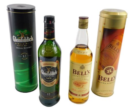 Two bottles of single malt Scotch whisky, comprising Glenfiddich, aged twelve years, 70cl, and Bell's extra special, aged eig