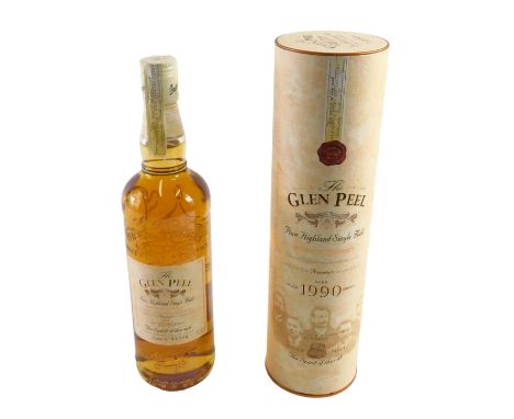 A bottle of the Glen Peel single malt Scotch whisky, 1990 edition, bottle number 03970, 70cl, with tube case.