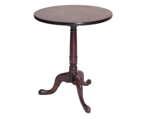 A 19thC mahogany circular tripod table, with tilt top, and slender turned tapered column, and plain legs, 58cm diameter.