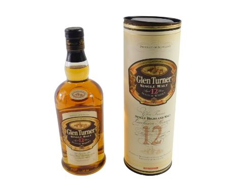 A bottle of Glen Turner single malt Scotch whisky, aged twelve years, 70cl, with outer tube case.