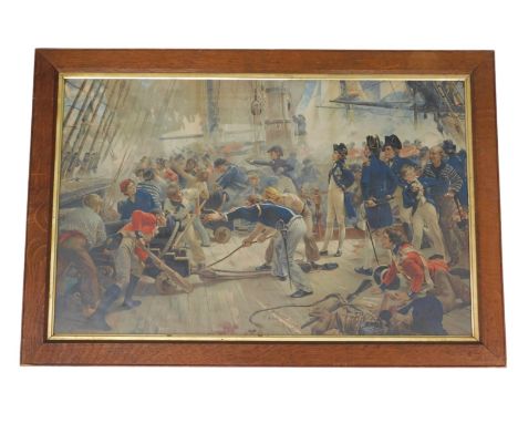 After William Heysham Overend, Hero of Trafalgar, coloured lithograph, Nelson, etc., 51cm x 80cm.
