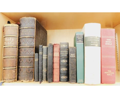Holy Bible and common prayer books, comprising a brass bound and enamelled bible dated 1840, and a further leather tooled bib