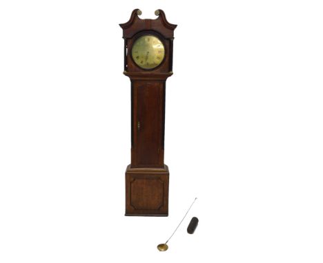 A 19thC longcase clock, the circular dial signed John Steel, with Roman and Arabic numerals, thirty-hour movement, in oak and