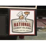 SCOREBOARD SECTION- SIGN "NATIONAL CONEY ISLAND", 41 in. w x 41 in. h ; Located in: SCOREBOARD ***No