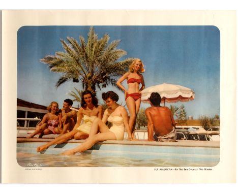 Original vintage travel advertising poster Fly American To The Sun Country This Winter. Arizona Winter Resort.  Ivan Dmitri (