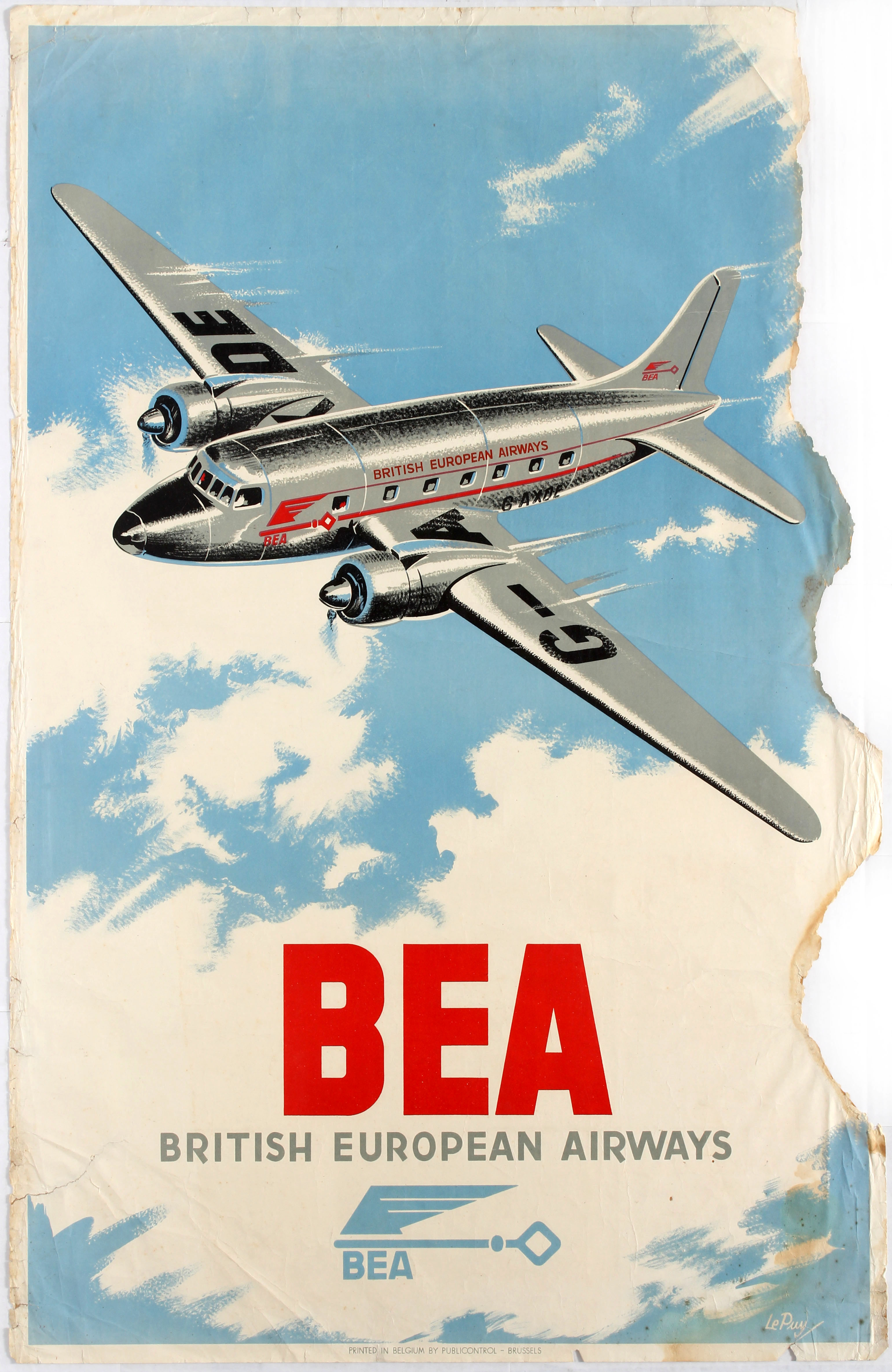 Original vintage travel advertising poster Bea British European Airways
