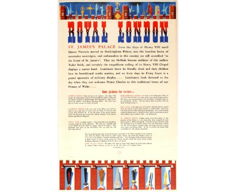 Original vintage London Transport travel poster advertising to visit St. James's Palace including guidance for visitors with 