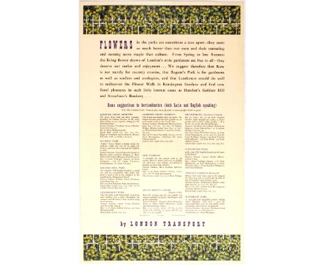 Original vintage London Transport travel poster Flowers. Flowers at parks are sometimes a race apart - they seem so much bett