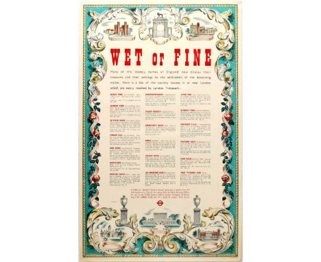 Original vintage London Transport travel advertising poster Wet or Fine. Wet or Fine Many of the 'stately homes of England' n